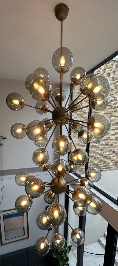 Futuristic Large Italian Glass & Brass Chandelier, 1980s