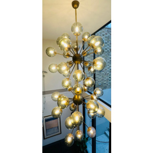 Futuristic Large Italian Glass & Brass Chandelier, 1980s