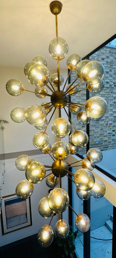 Futuristic Large Italian Glass & Brass Chandelier, 1980s