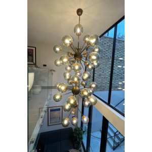 Futuristic Large Italian Glass & Brass Chandelier, 1980s