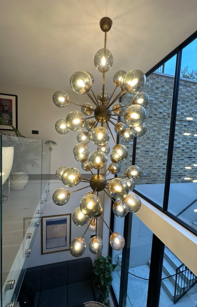 Futuristic Large Italian Glass & Brass Chandelier, 1980s
