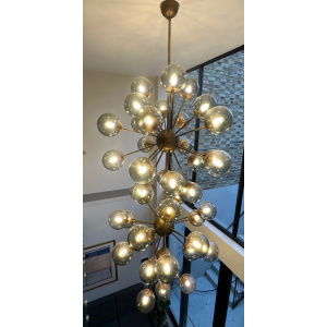 Futuristic Large Italian Glass & Brass Chandelier, 1980s