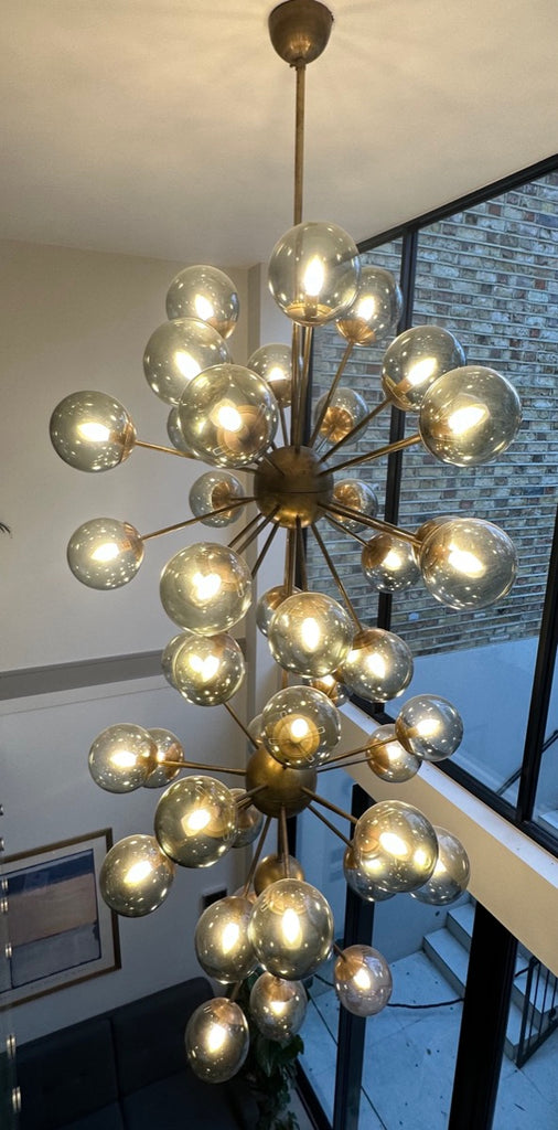 Futuristic Large Italian Glass & Brass Chandelier, 1980s
