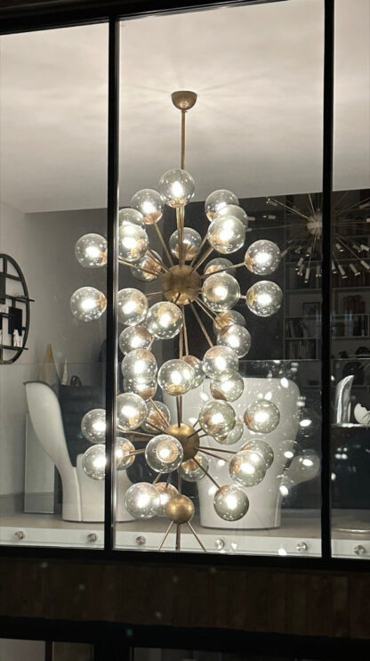 Futuristic Large Italian Glass & Brass Chandelier, 1980s - Image 6