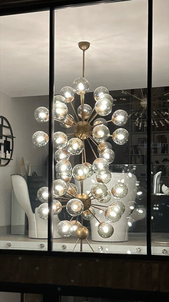 Futuristic Large Italian Glass & Brass Chandelier, 1980s