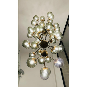 Futuristic Large Italian Glass & Brass Chandelier, 1980s