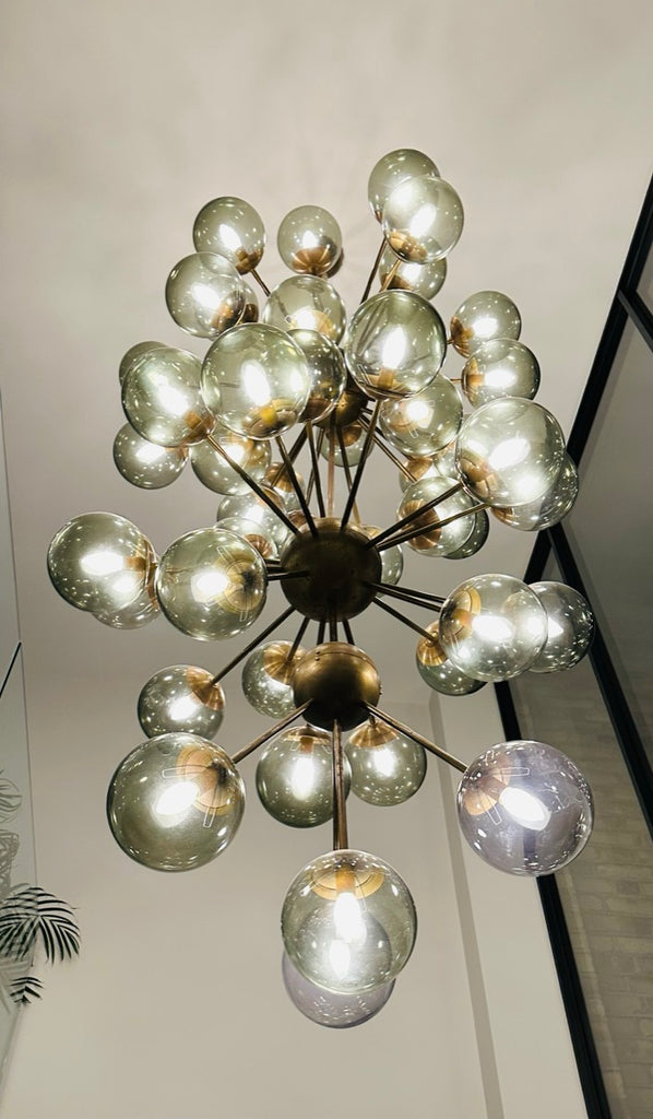Futuristic Large Italian Glass & Brass Chandelier, 1980s