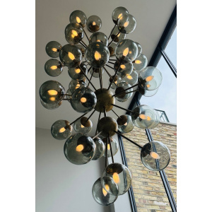 Futuristic Large Italian Glass & Brass Chandelier, 1980s