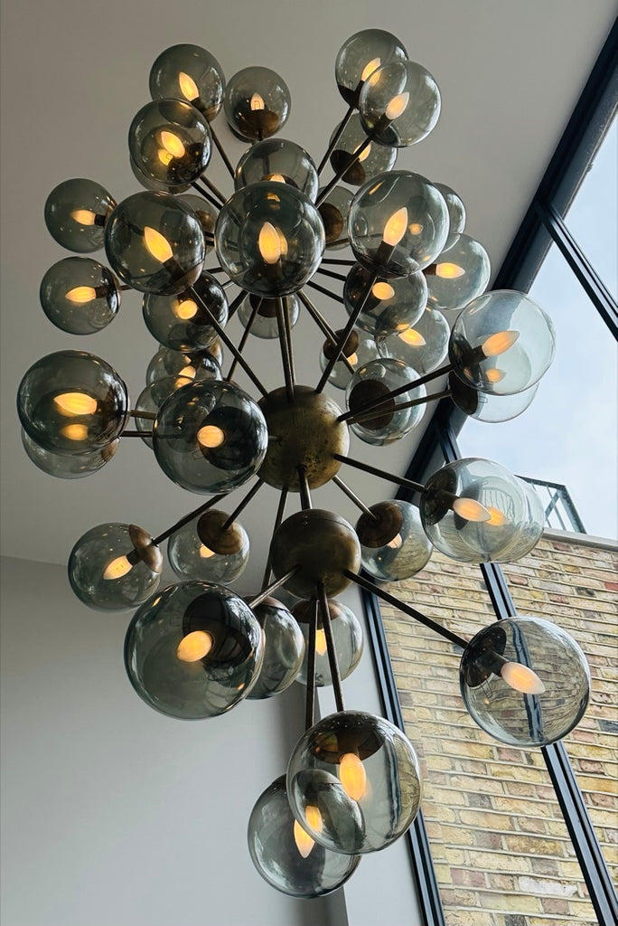 Futuristic Large Italian Glass & Brass Chandelier, 1980s