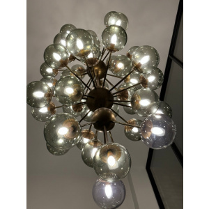 Futuristic Large Italian Glass & Brass Chandelier, 1980s