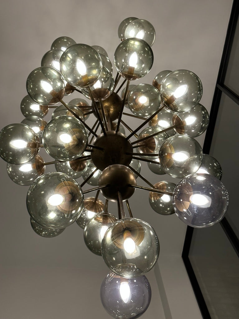 Futuristic Large Italian Glass & Brass Chandelier, 1980s