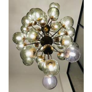 Futuristic Large Italian Glass & Brass Chandelier, 1980s