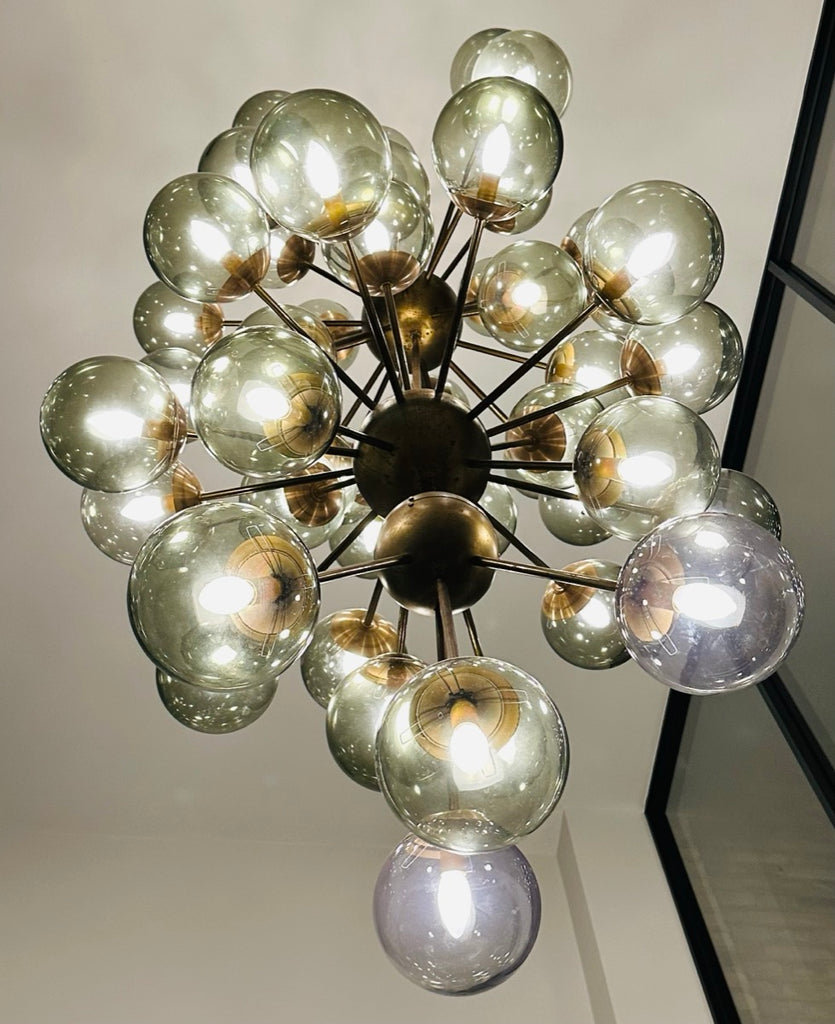 Futuristic Large Italian Glass & Brass Chandelier, 1980s