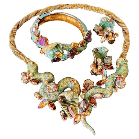 Stunning American Har Cobra Necklace Bracelet Earrings Jewellery Set, Circa 1959