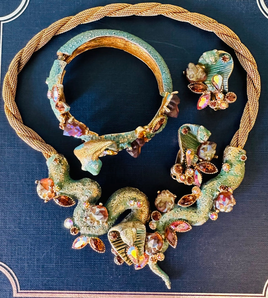 Stunning American Har Cobra Necklace Bracelet Earrings Jewellery Set, Circa 1959