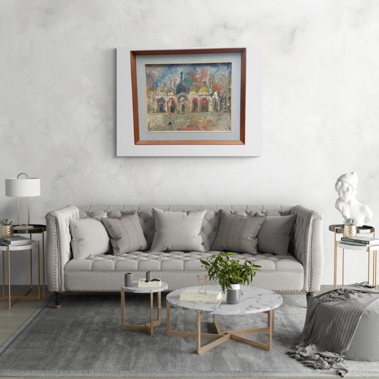 The Piazza San Marco In Venice Mid century Painting By Emanuele Cappello - Image 3
