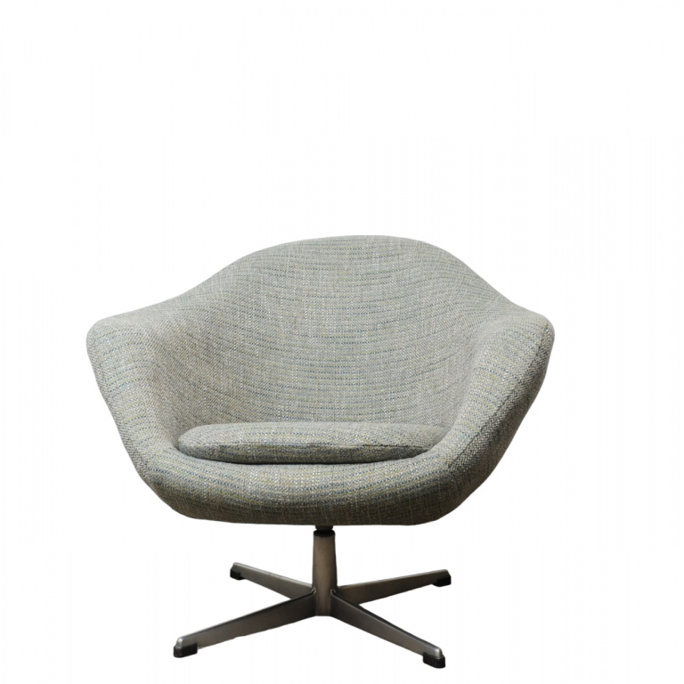 Vintage Swivel Newly Upholstered BlueGrey Egg Chair, 1970s