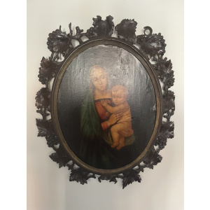 Oval raphael madonna and child oil painting