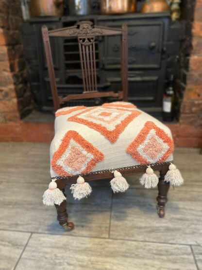 Antique Victorian Nursing chair in Geometric hand tufted upholstery