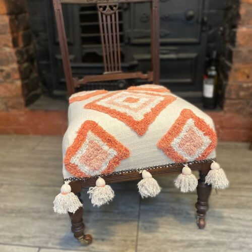 Antique Victorian Nursing chair in Geometric hand tufted upholstery