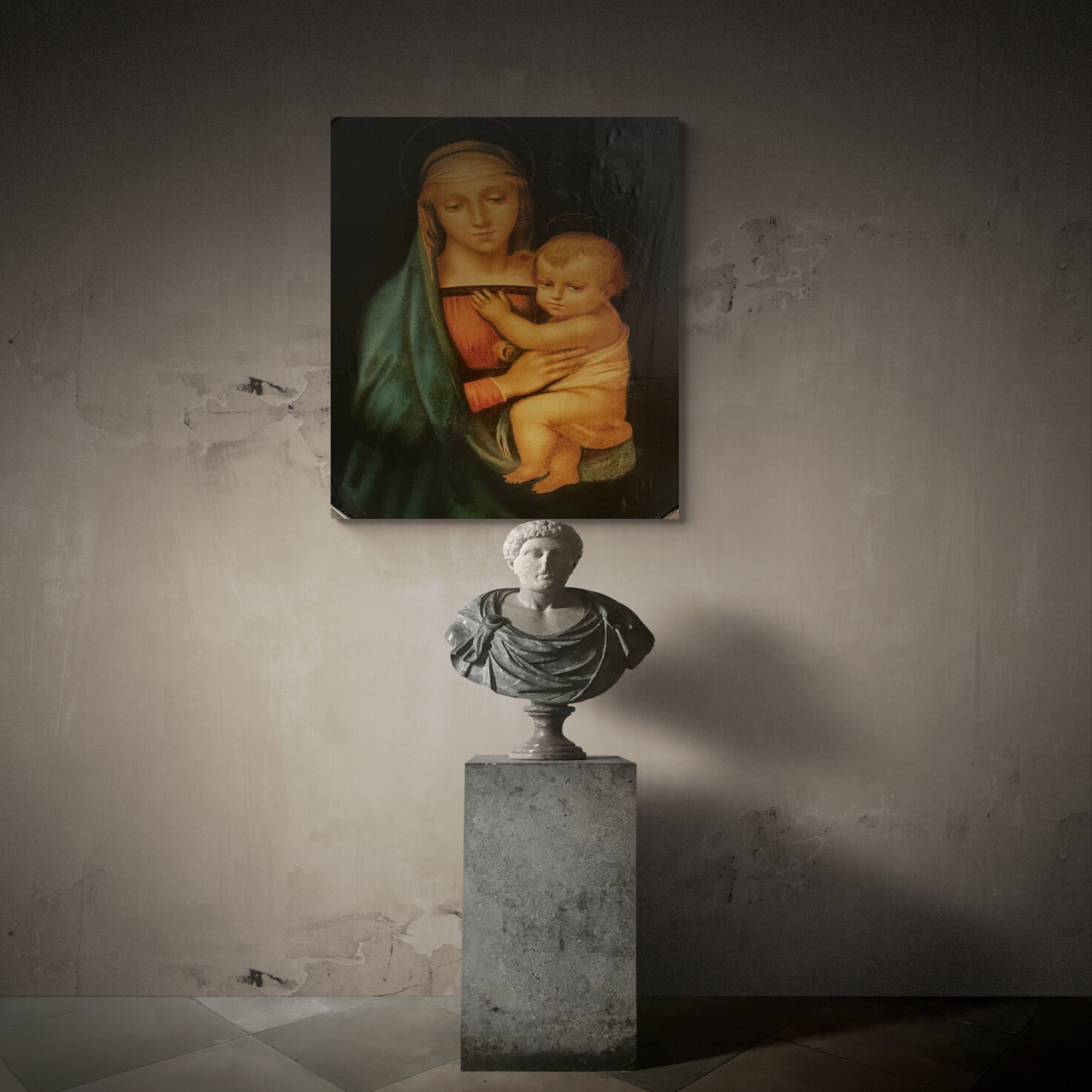 Oval raphael madonna and child oil painting