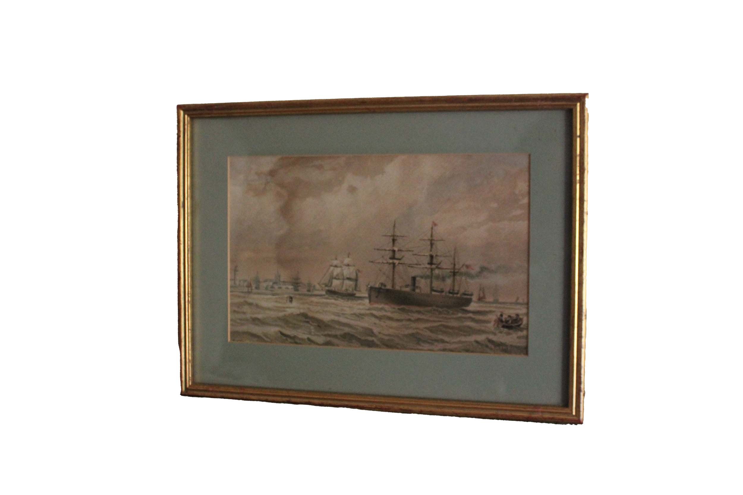 Pair of antique watercolours ships of the kent coast