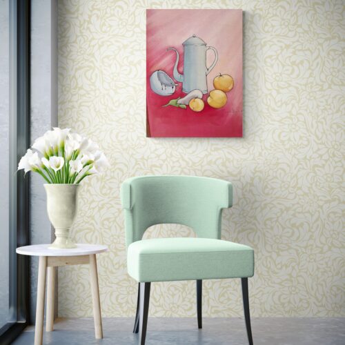 Vintage Still Life Of Fruit And Coffee Pot