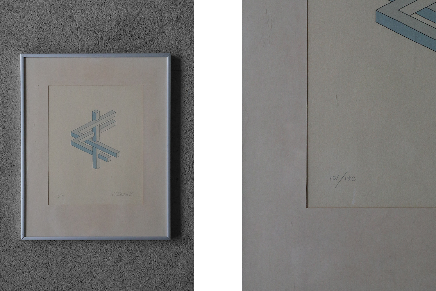 Oscar Reutersvärd, Impossible Figures,Color Lithograph, Framed