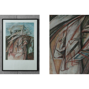 Color Lithograph by Cyr Frimout, Man with two heads, Framed