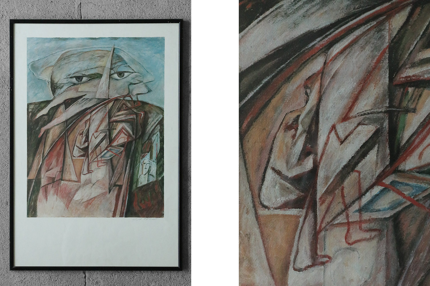 Color Lithograph by Cyr Frimout, Man with two heads, Framed