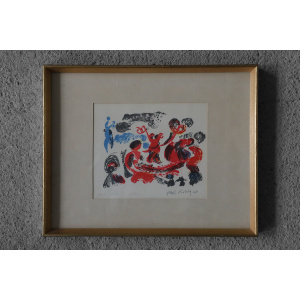 Paul Holsby, Yster lek, Color Lithograph, 1967, Framed