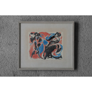 Paul Holsby, Bergets röda, Color Lithograph, 1963, Framed
