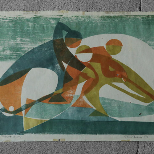 Colored woodcut by Viking Forsberg, 1958