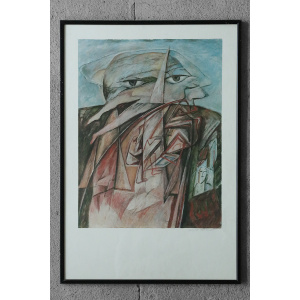 Color Lithograph by Cyr Frimout, Man with two heads, Framed
