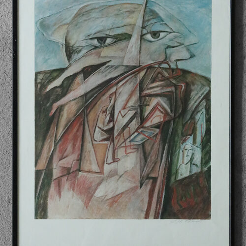Color Lithograph by Cyr Frimout, Man with two heads, Framed
