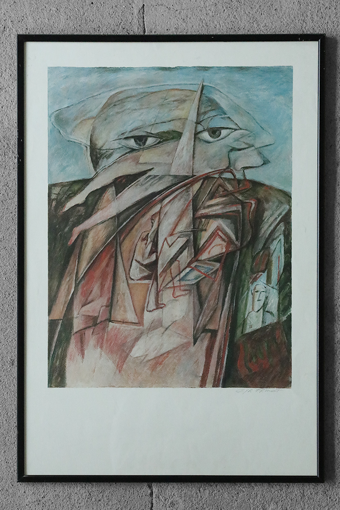 Color Lithograph by Cyr Frimout, Man with two heads, Framed