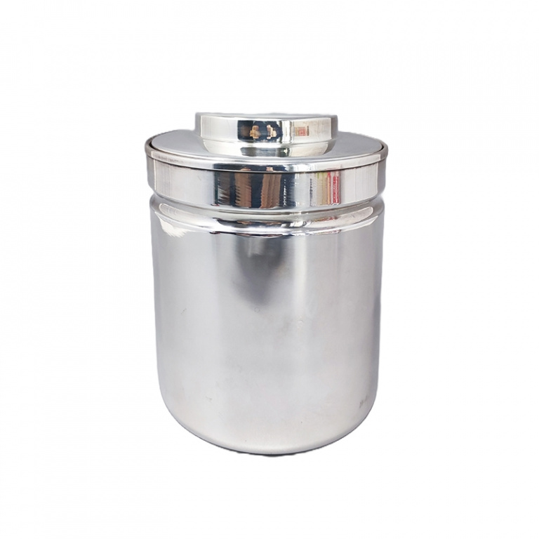 1960s Stunning ice bucket in stainless steel by Aldo Tura for Macabo