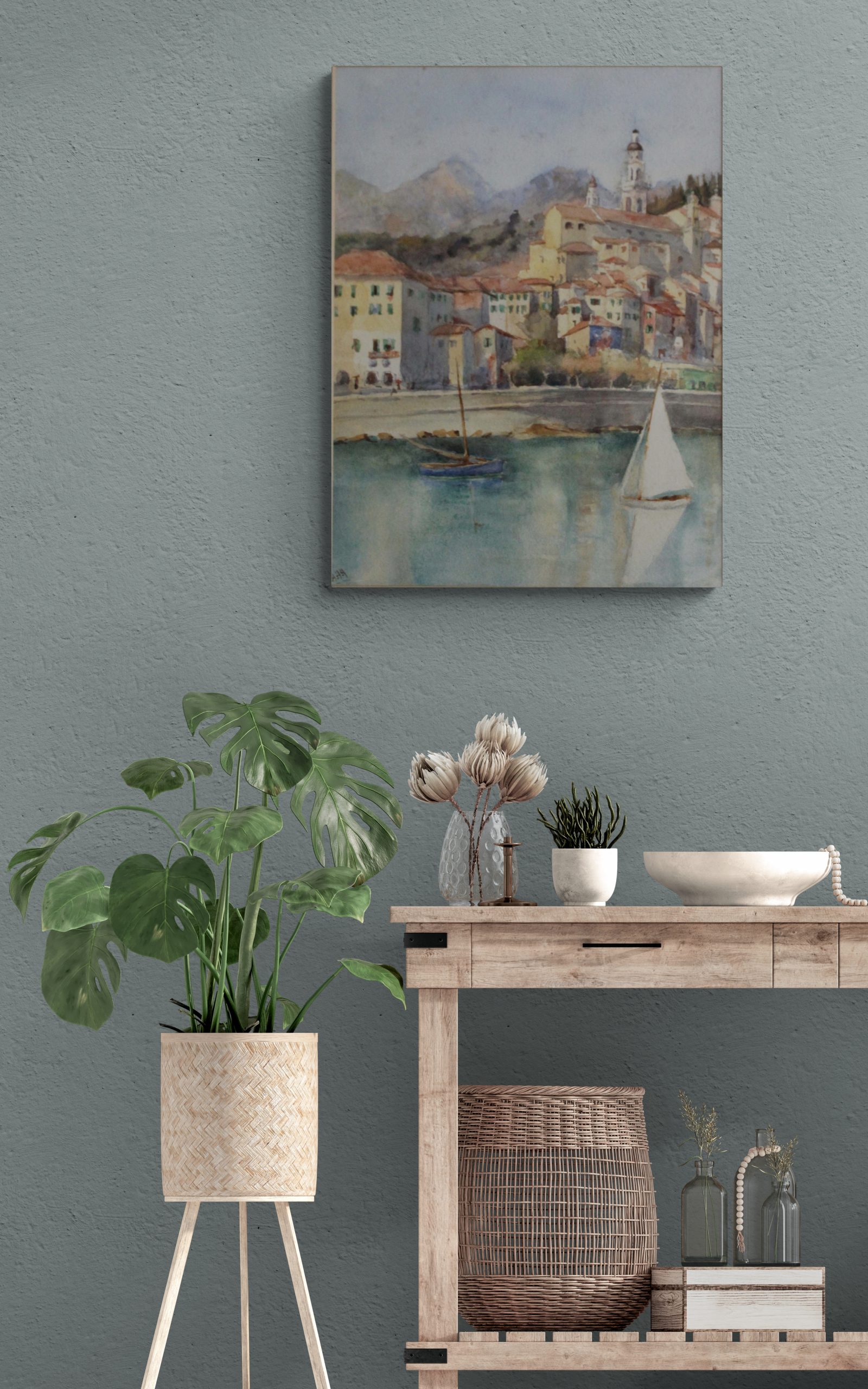 Antique Italian Riviera Possibly Portofino Watercolour