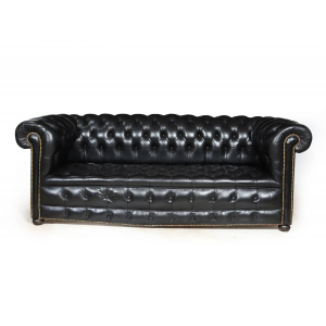 Vintage Black leather Chesterfield Sofa