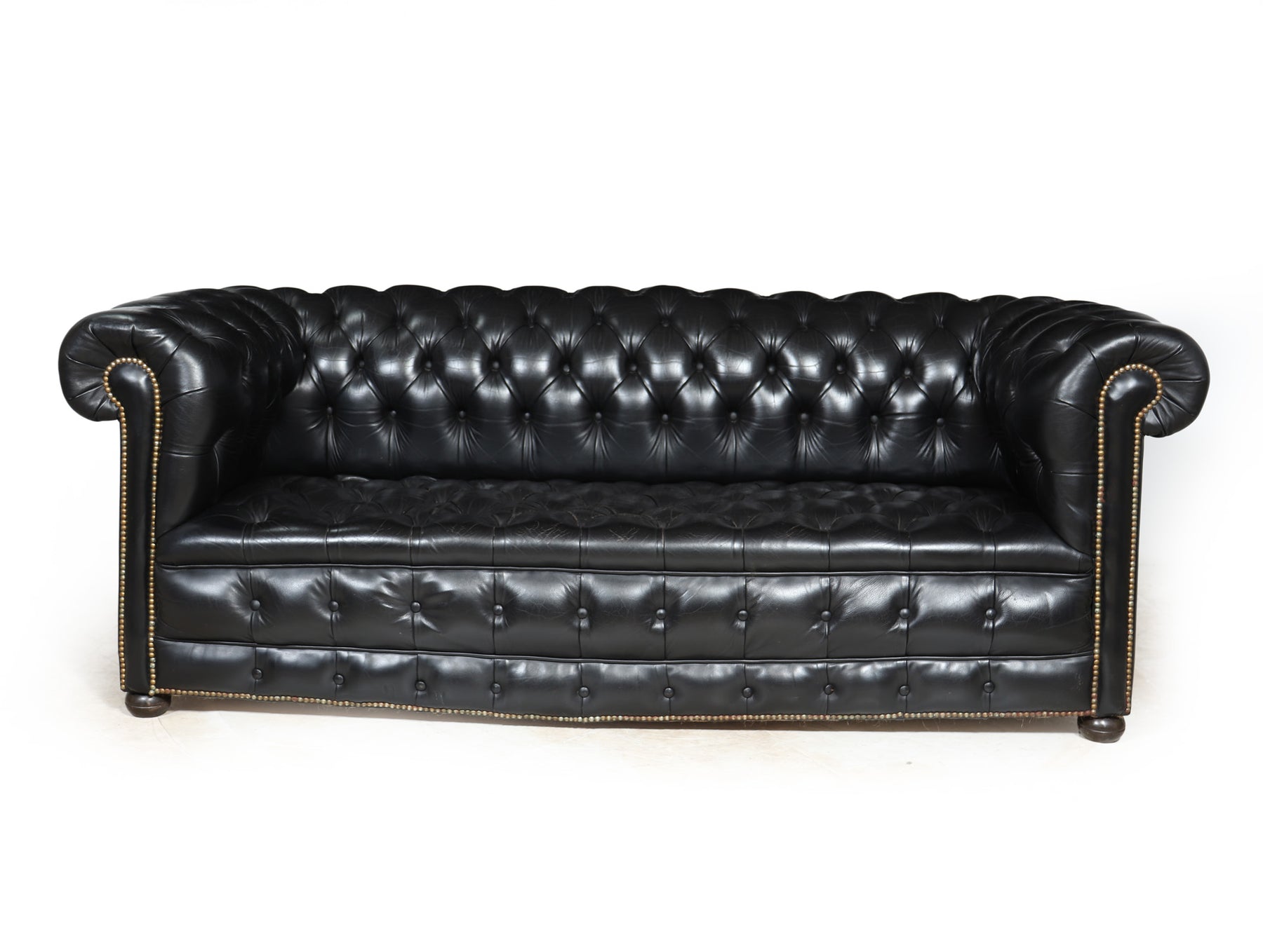 Vintage Black leather Chesterfield Sofa
