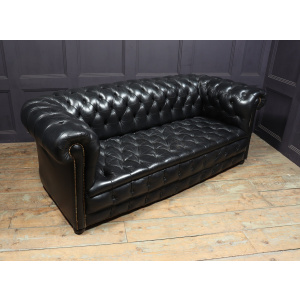 Vintage Black leather Chesterfield Sofa