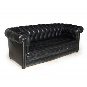 Vintage Black leather Chesterfield Sofa