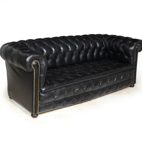 Vintage Black leather Chesterfield Sofa