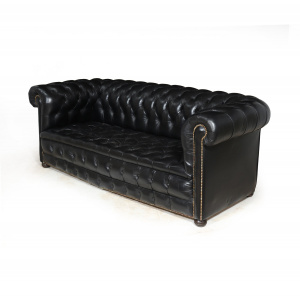 Vintage Black leather Chesterfield Sofa