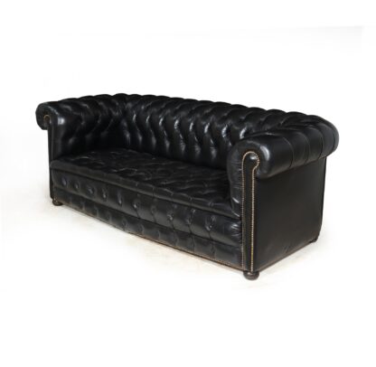 Vintage Black leather Chesterfield Sofa - Image 3