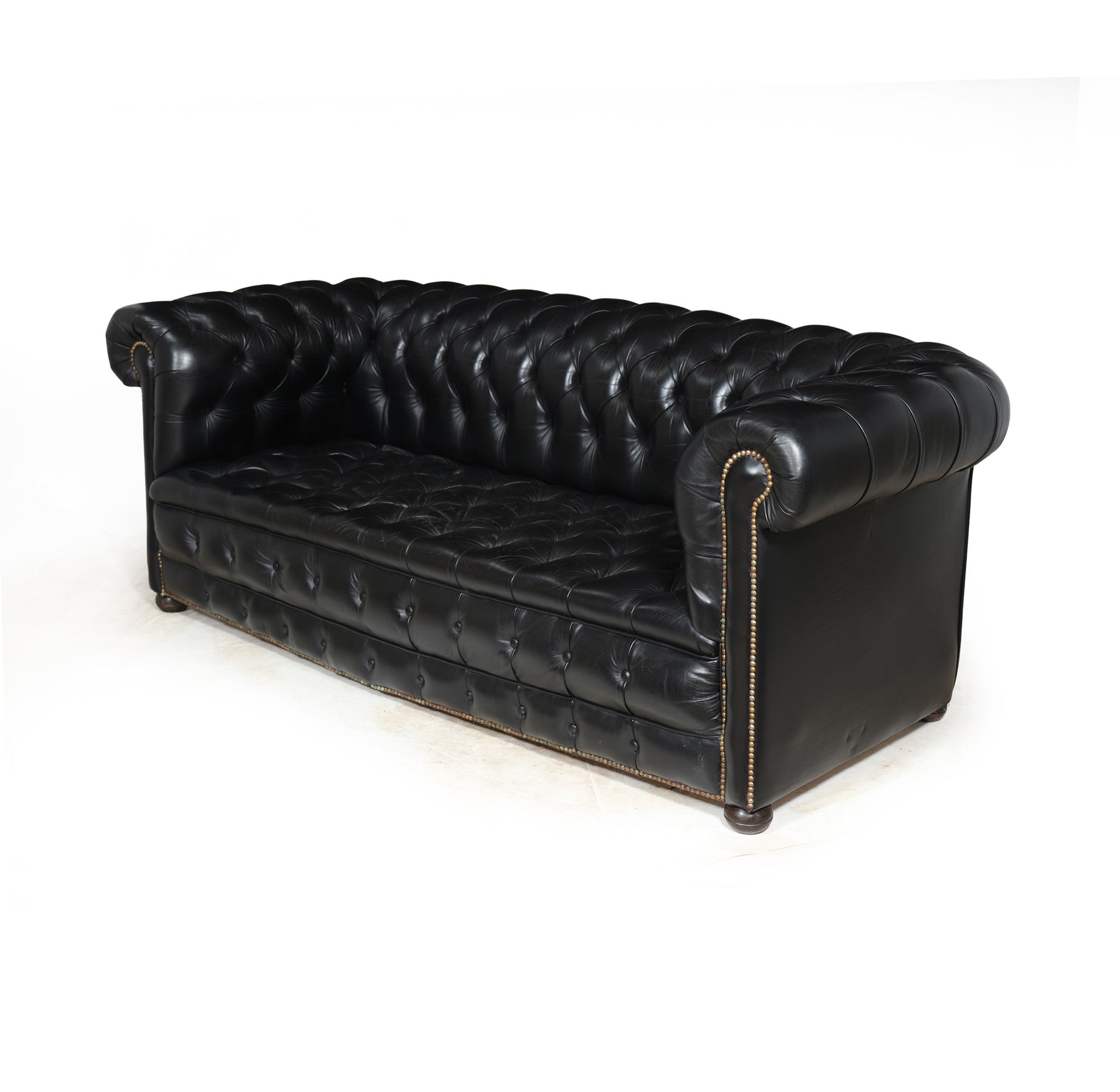 Vintage Black leather Chesterfield Sofa