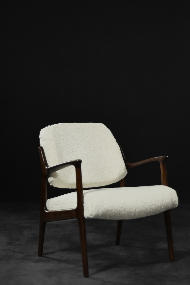 Mid-Century Scandinavian Modern Teak White Lounge Chair Domus by Inge Andersson for Bröderna Andersson, 1960s