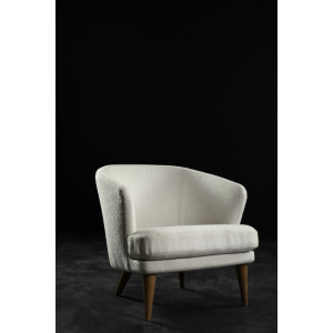 Low Mid-Century Scandinavian Modern Oak & Fabric Armchair with Rounded Backrest, 1960s