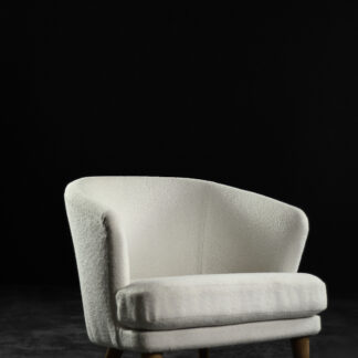 Low Mid-Century Scandinavian Modern Oak & Fabric Armchair with Rounded Backrest, 1960s