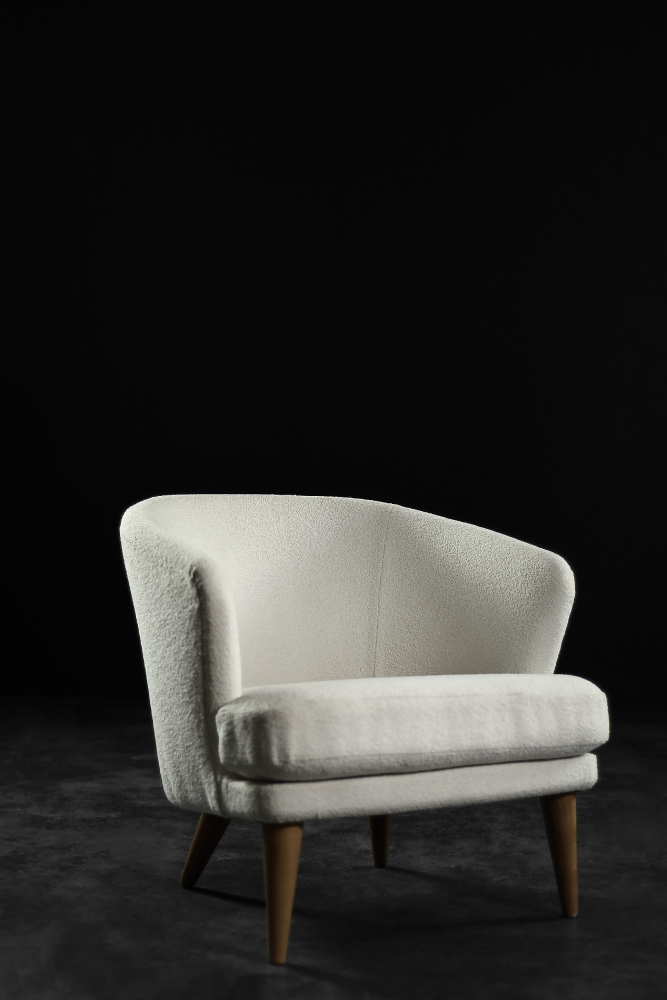 Low Mid-Century Scandinavian Modern Oak & Fabric Armchair with Rounded Backrest, 1960s